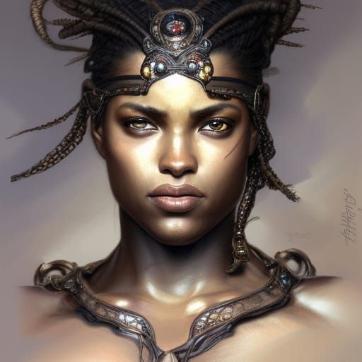 Gothic Female Warrior Portrait in Hyperdetailed Style