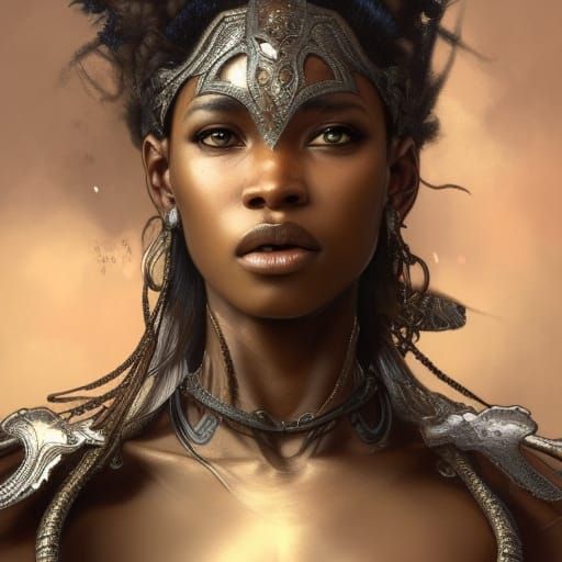 Gothic Female Warrior Portrait in Hyperdetailed Style