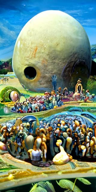 Surreal Landscape With Robotic Embryo as Classical Painting