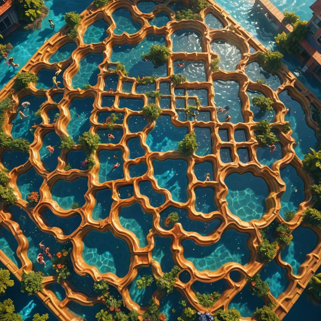 Waffle Swimming Pool in Vibrant Fantasy Art Style