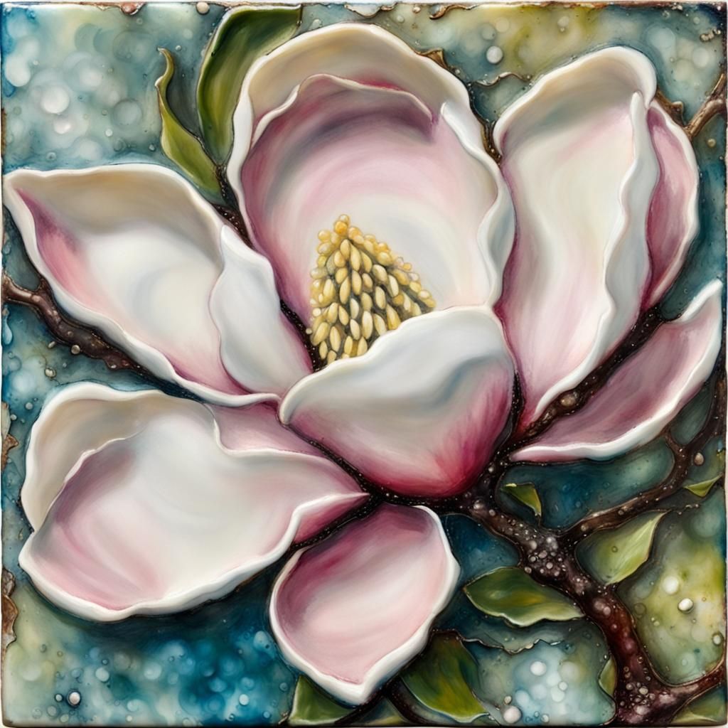Encaustic Close-Up of a Magnolia Bloom