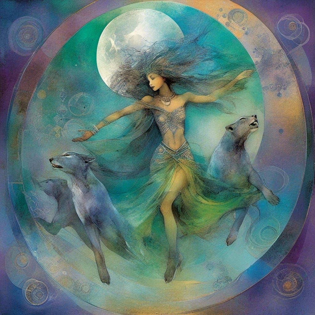 <lora:ArchetypalImagery:1.0> A woman dancing with jaguars un...