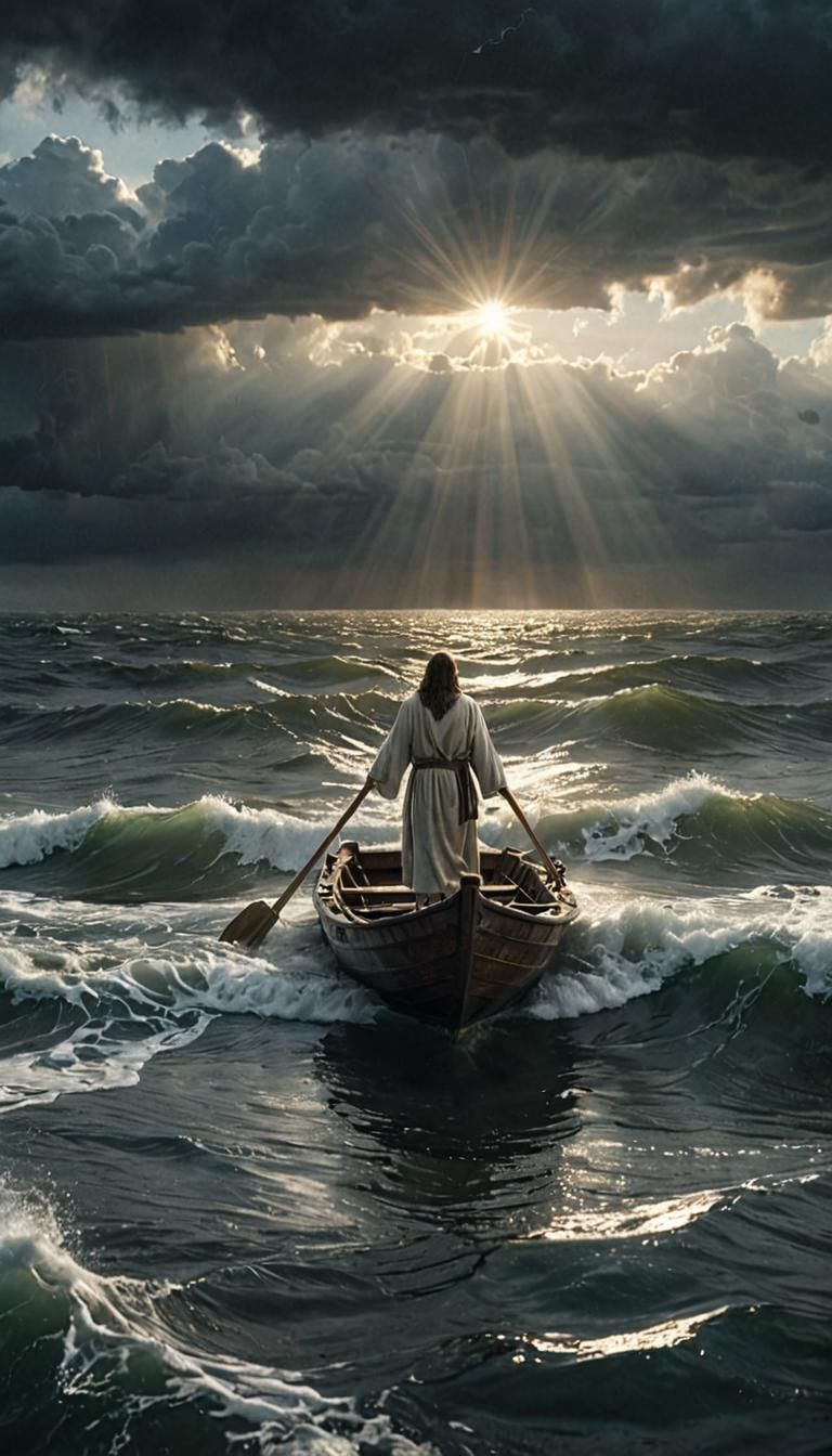 Jesus Walking on Water in Golden Hour Light