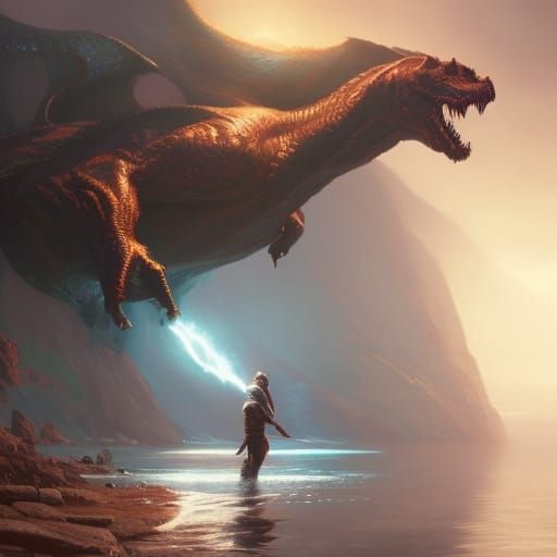 Lochness Dragon in Valley: Digital Concept Art