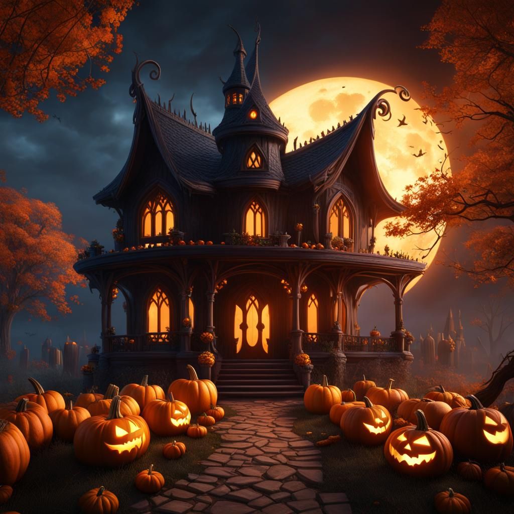 Halloween Pumpkin Carving of Gothic House