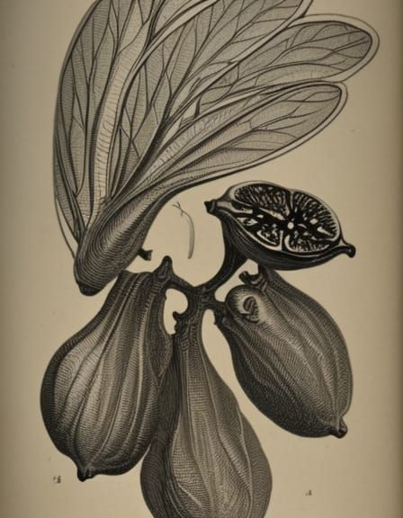 Fig with Wasp Wings: 1800s Etching Style