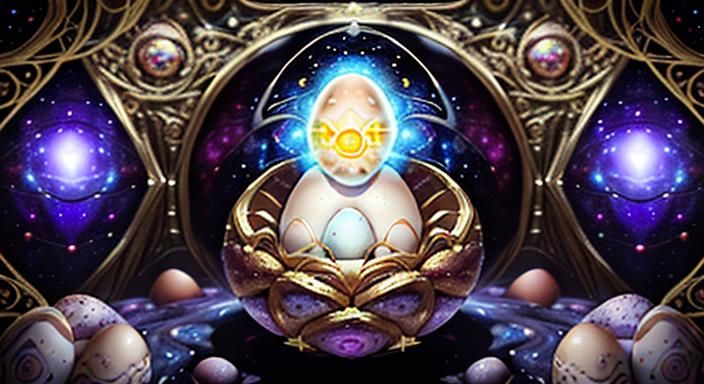 Cosmic Spirit Hatching: Psychedelic Neo-Primitivism Oil Pain...