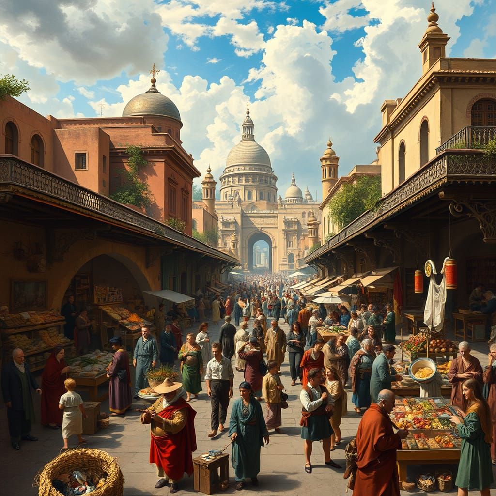 Vibrant City Marketplace in Baroque Style