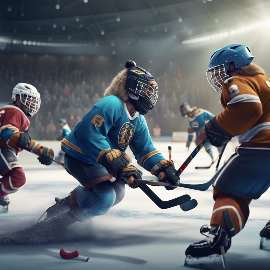 Animals playing hockey