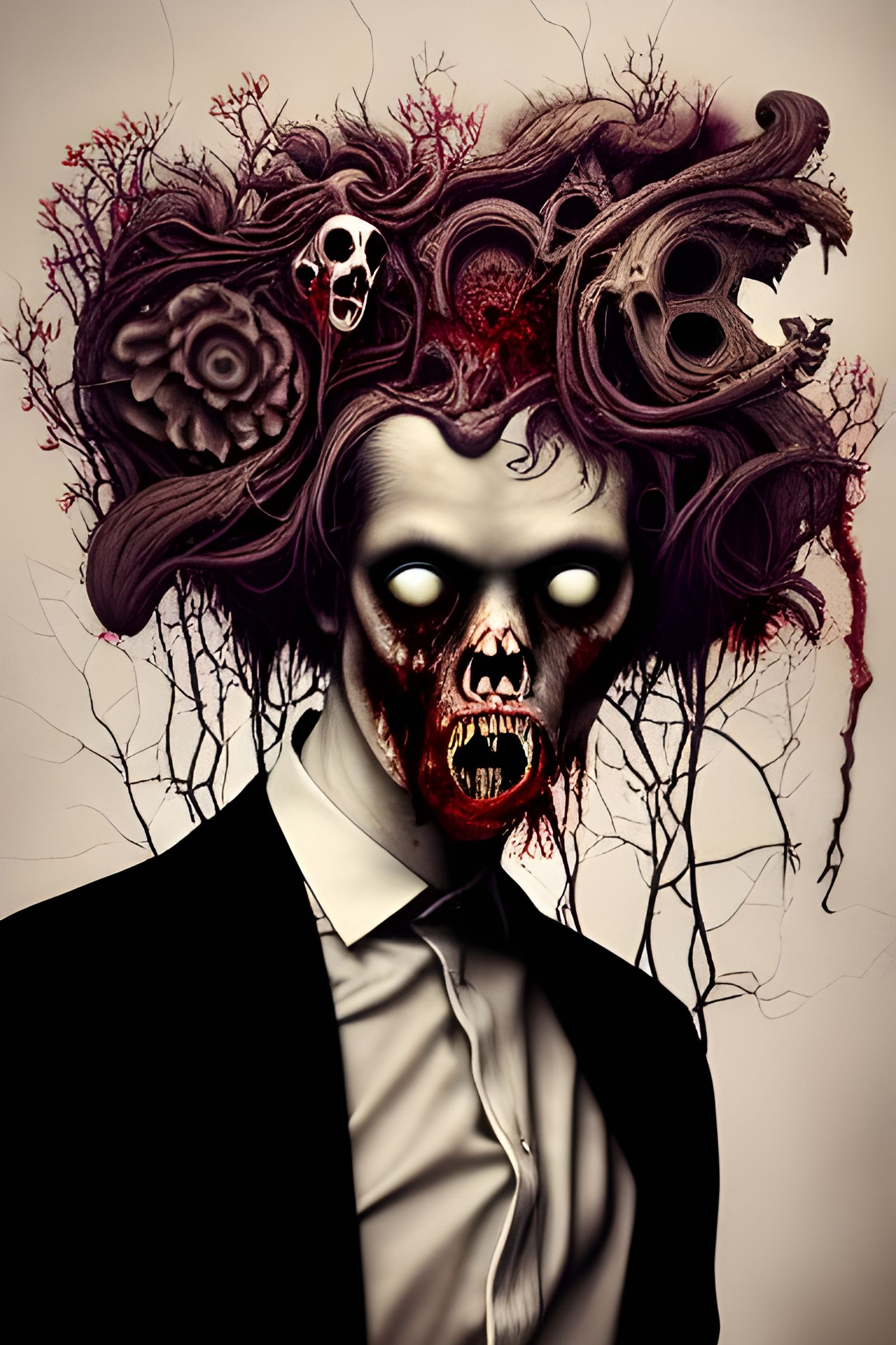 Horror Portrait of Zombie Trumpeter in Ukiyo-e Style