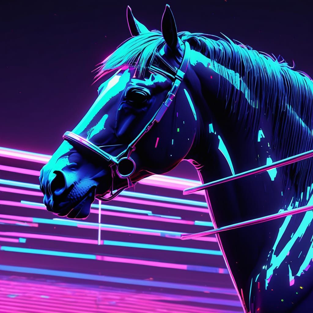 Neon Horse Dances Under Retro Disco Lights