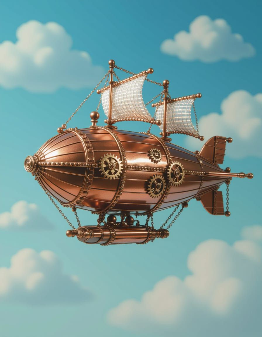 Steampunk Beaded Airship in a Dreamlike Sky