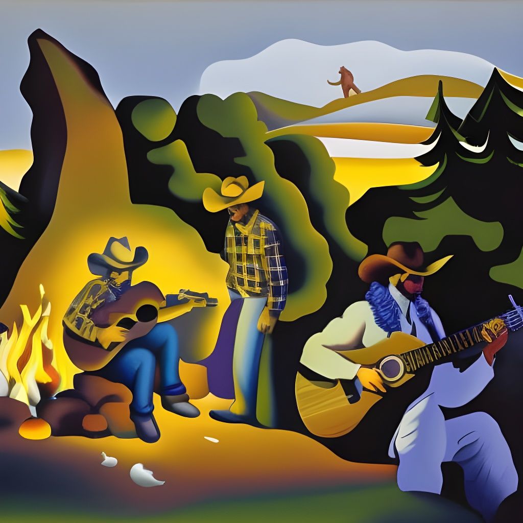 Cowboy Campfire Serenade in Regionalist Style