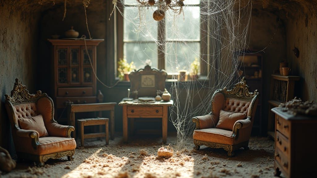 Spiderweb Dollhouse in Dusty Attic