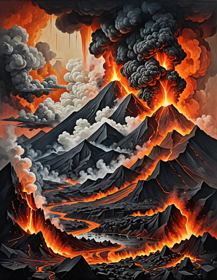 Surreal Cubist Volcanic Eruption Dreamscape