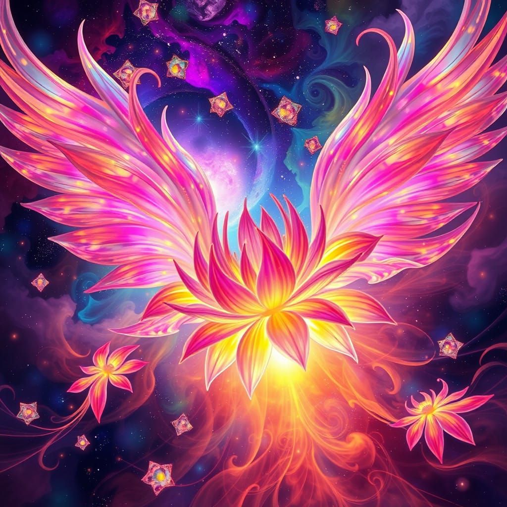 Ethereal Blossoms Unfurl in Cosmic Dance