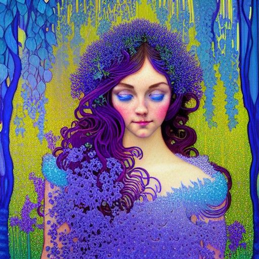 Princess of Bluebells: Detailed Oil Painting