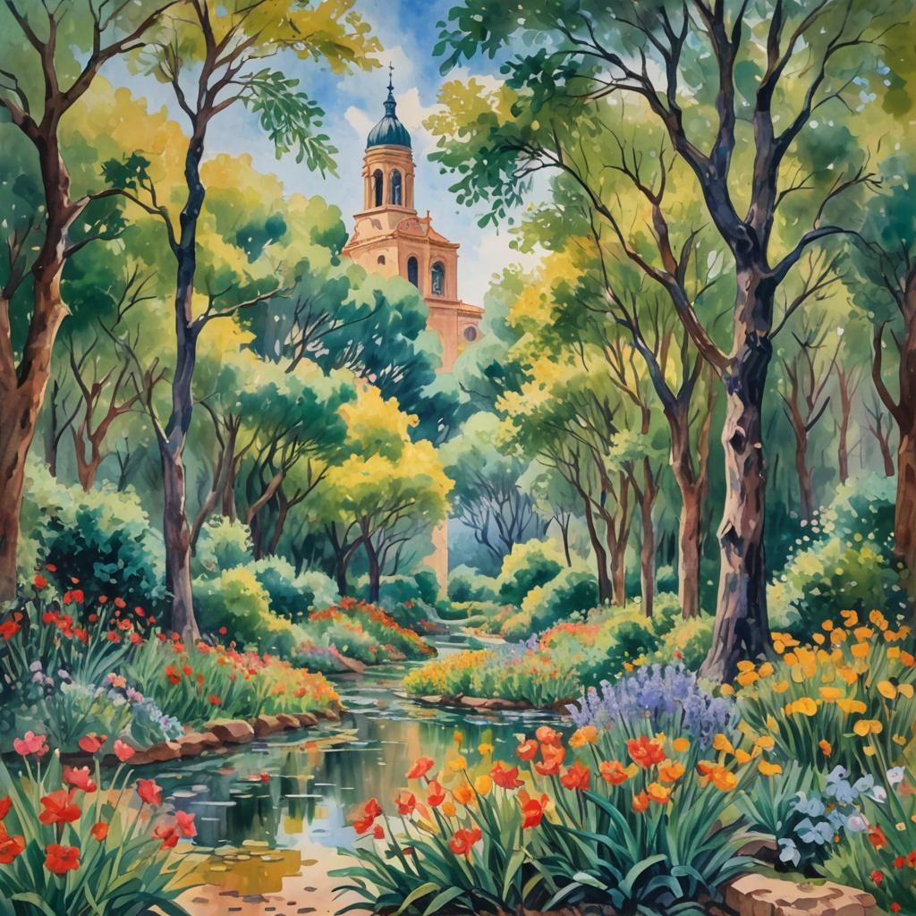 Twin Boys in Gouache Style, Impressionist Painting