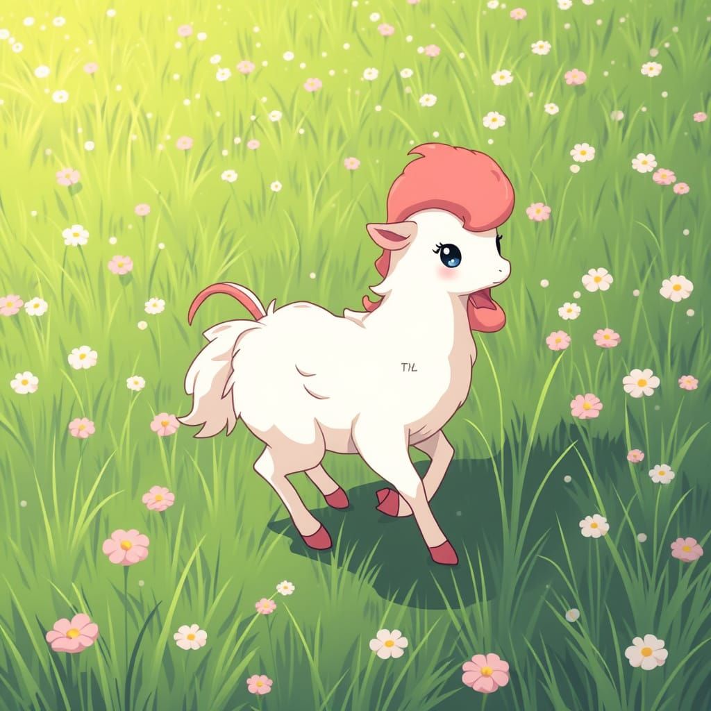Anime Lamb Escapes to a Pastel Meadow