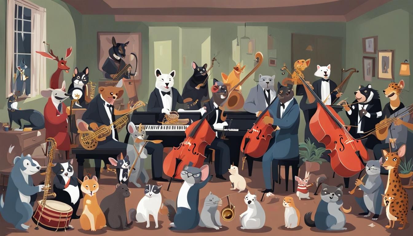 Animals Playing Jazz Instruments in a Club
