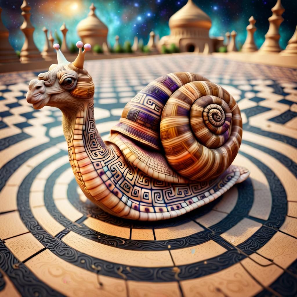 Henna Snail Navigates Checkerboard Maze in 3D Render