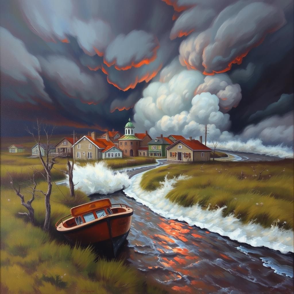Storm Threatens Devastated Town as Oil Painting