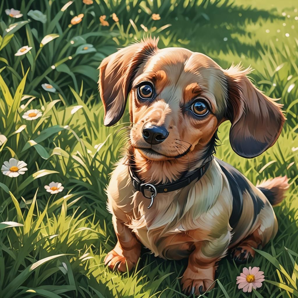 Adorable Dachshund in Anime Style Illustration