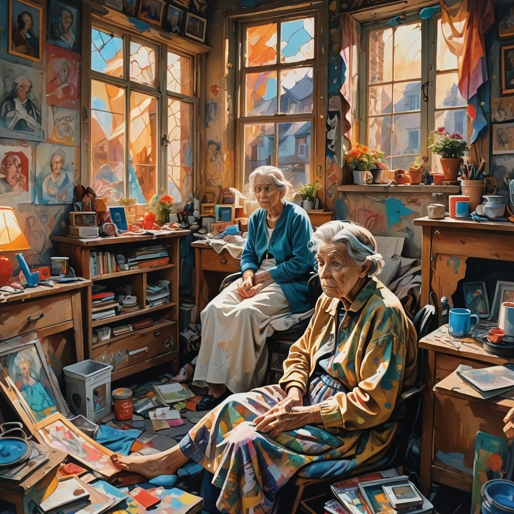 Urban Graffiti Art: Angel Watching Over Old Lady