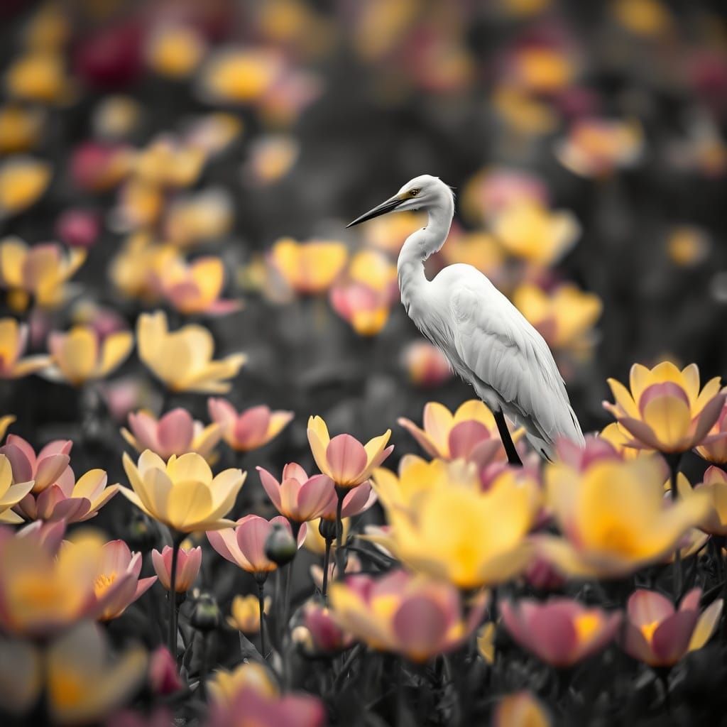 Egret in Luminescent Field, Fine Art Photography