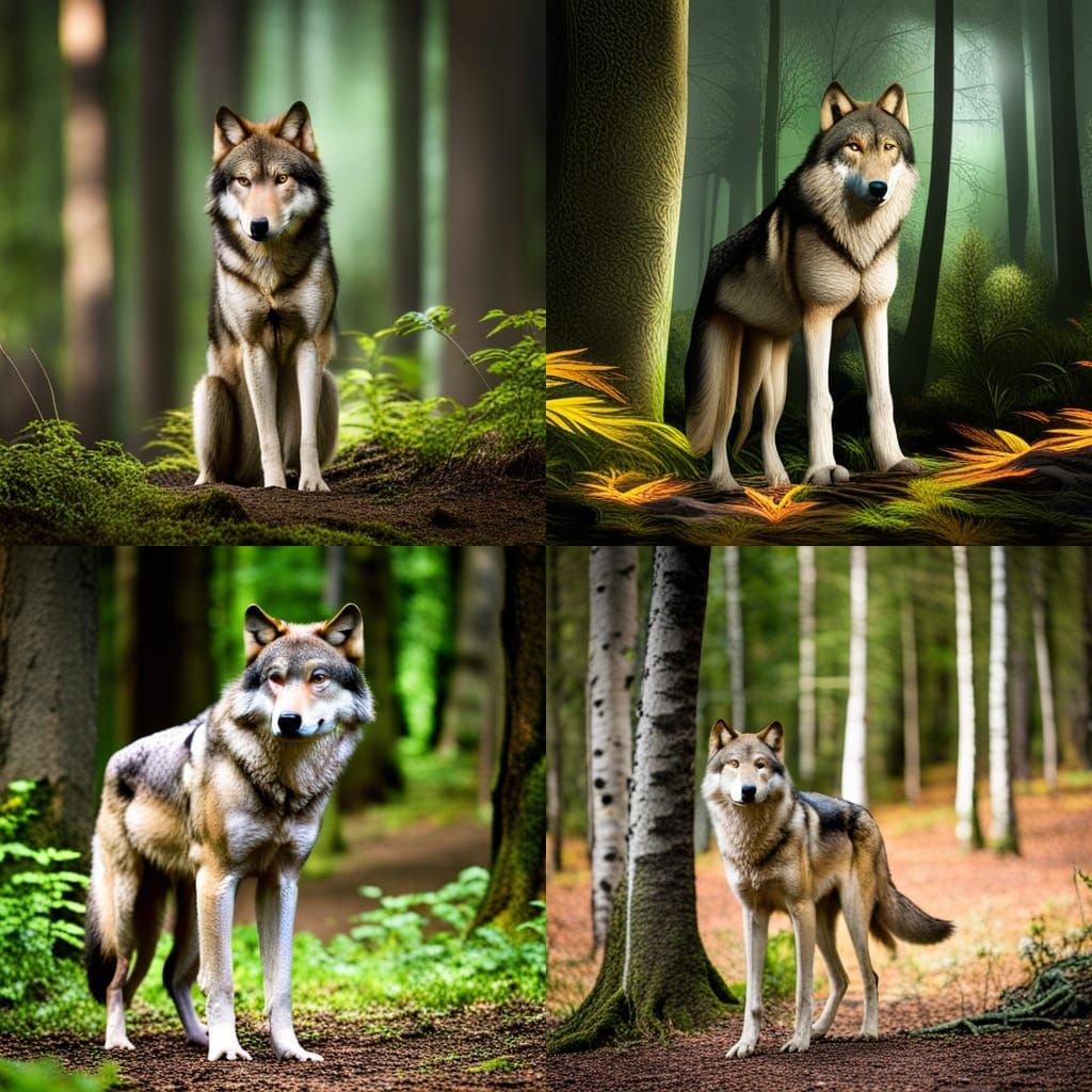 Black Wolf Standing in Forest