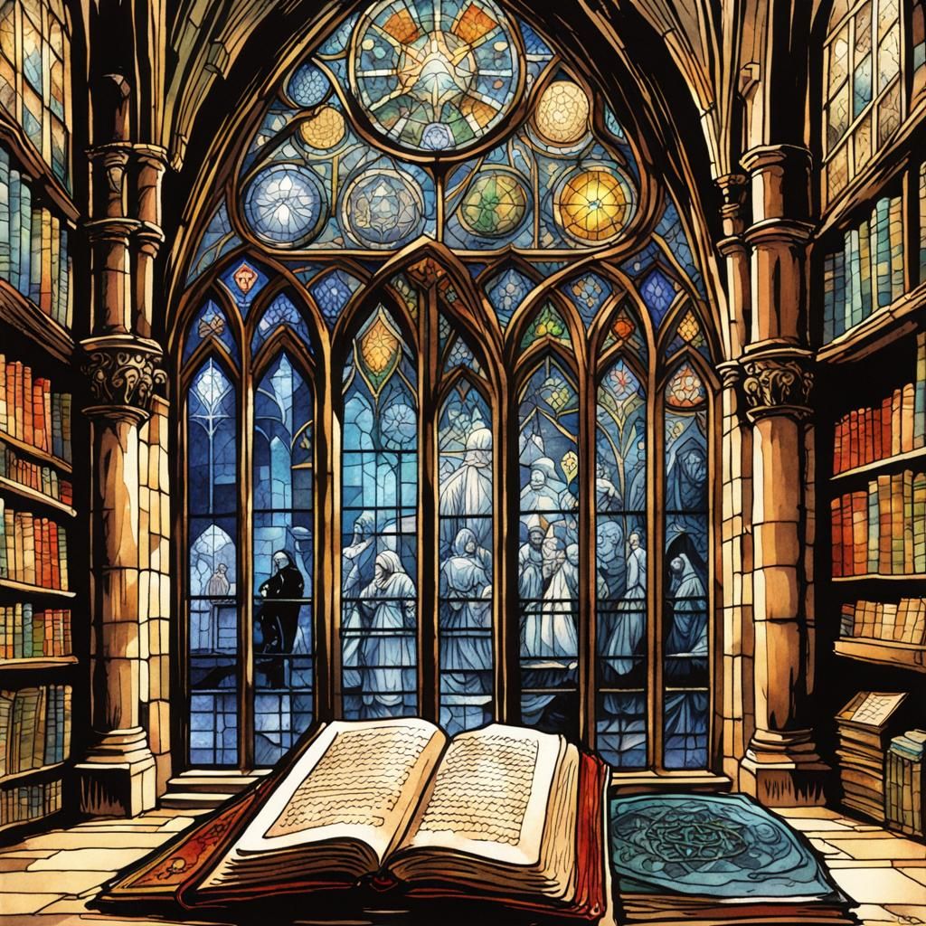 Enchanted Gothic Grimoire in Dark Fantasy Library