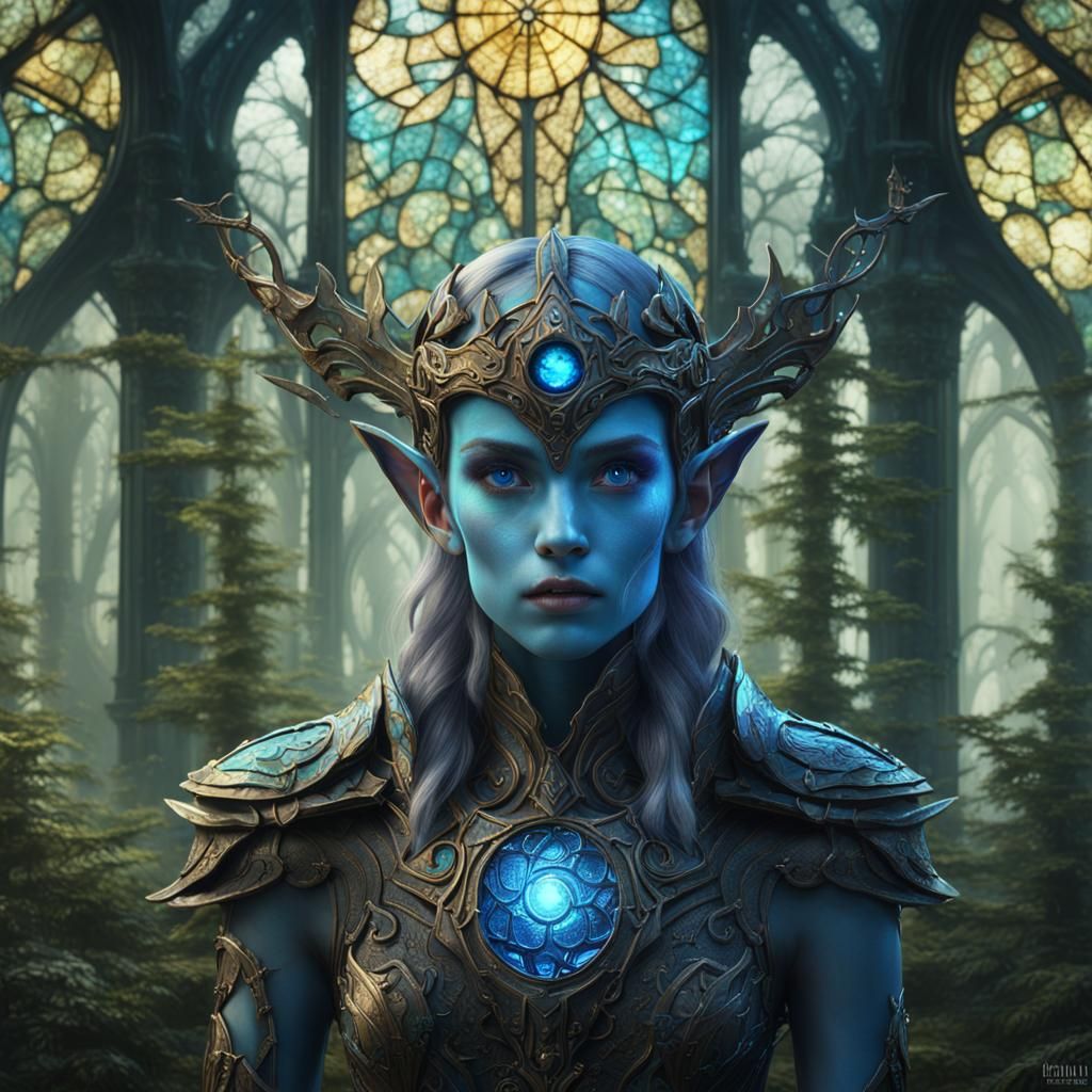 Machine Elf in Forest: Stained Glass Eyes