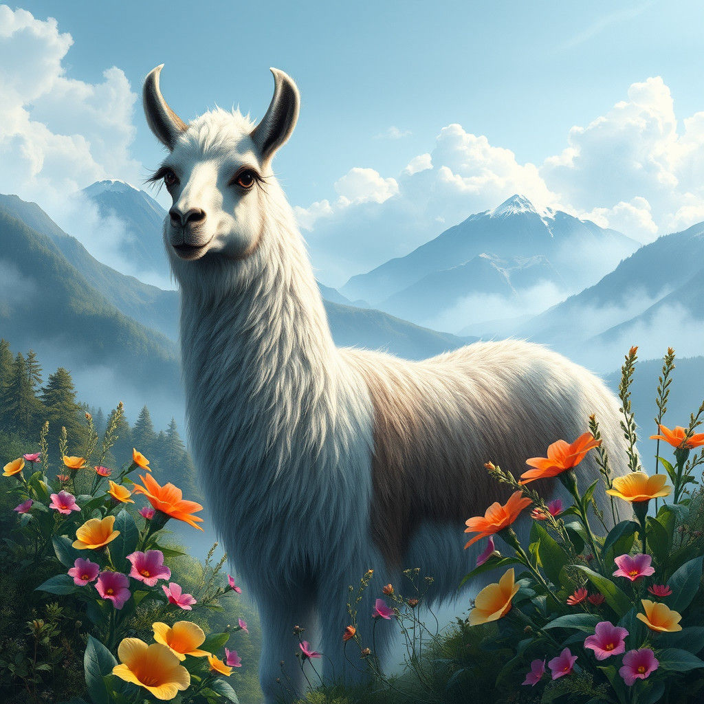 Majestic Lama Portrait in Anime-Inspired 3D Art