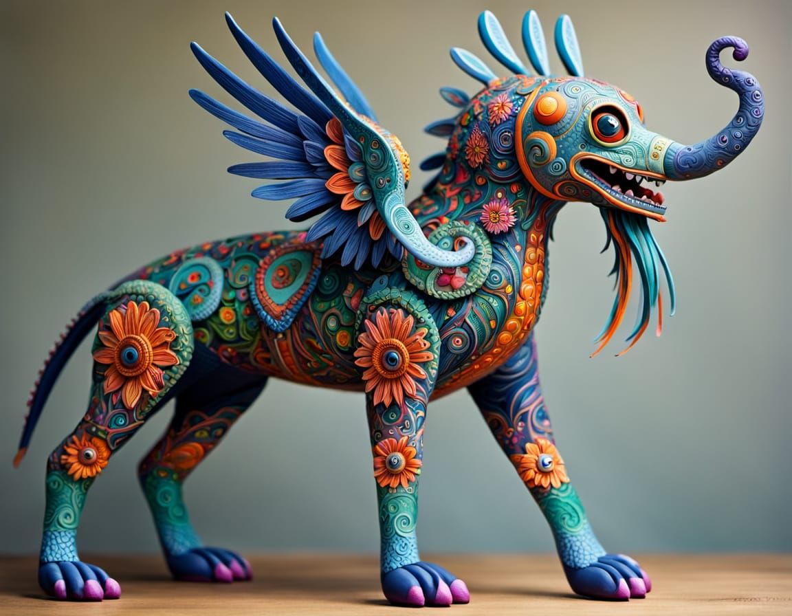 Whimsical Alebrije Fantasy Creature in Hyperdetail