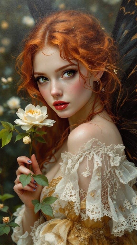 Enchanting Red Haired Fairy in Oil on Canvas
