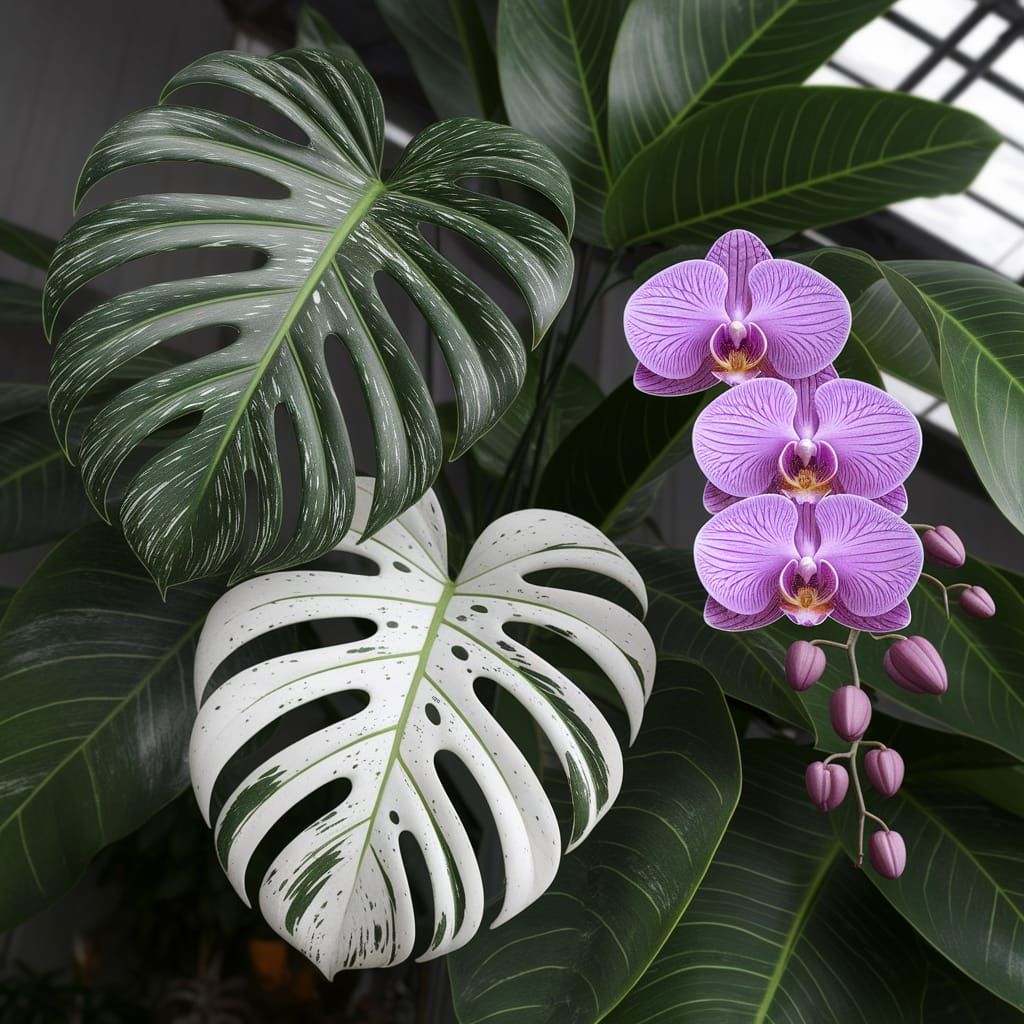 Variegated Monstera and Neon Pink Orchid Conservatory