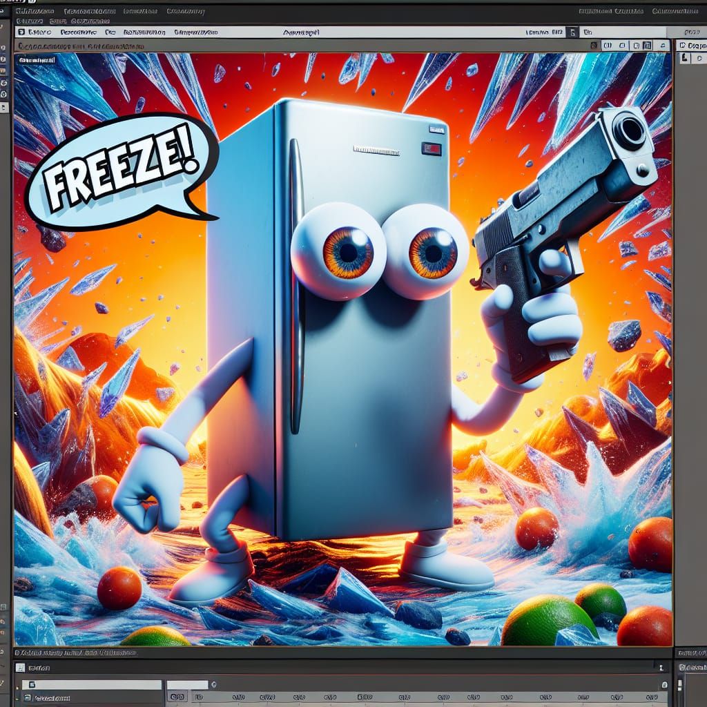 Animated Fridge Wielding Toy Gun as Fantasy Art