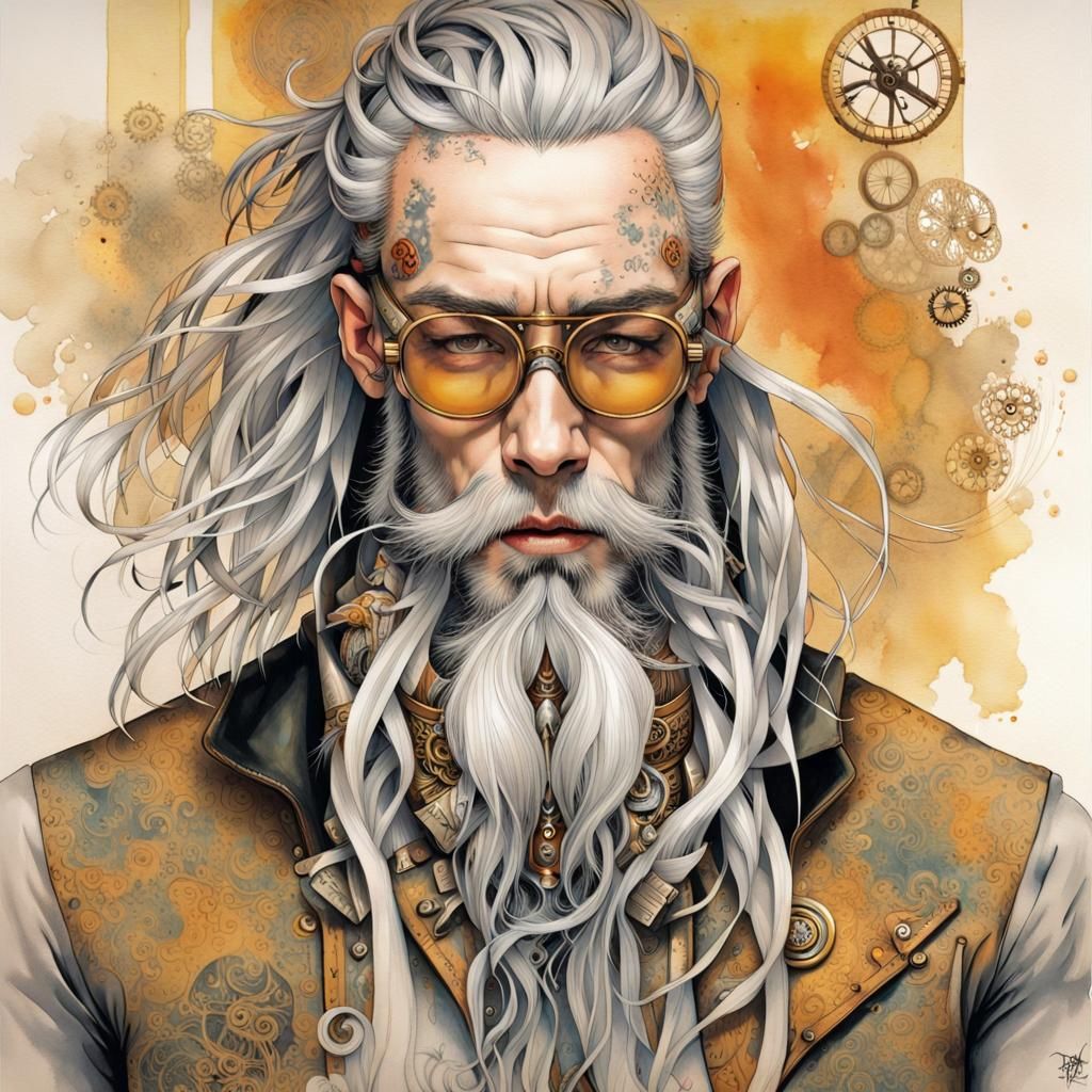 Steampunk Golden Man with Facial Tattoos