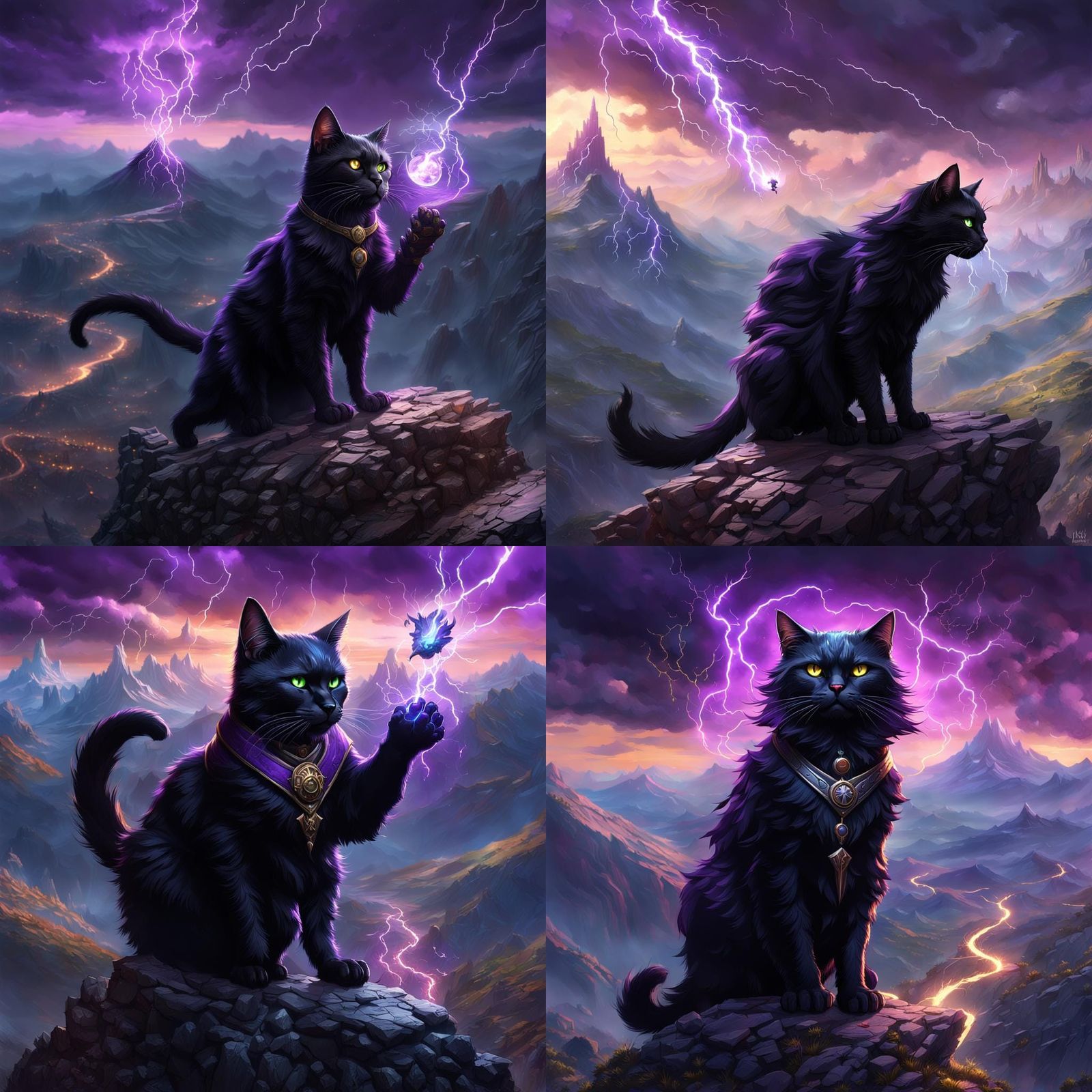 Black Cat Wizard on Mountain, Dark Fantasy Art