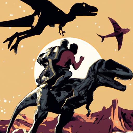 Dinosaur-rider action movie gritty realism ominous comic art