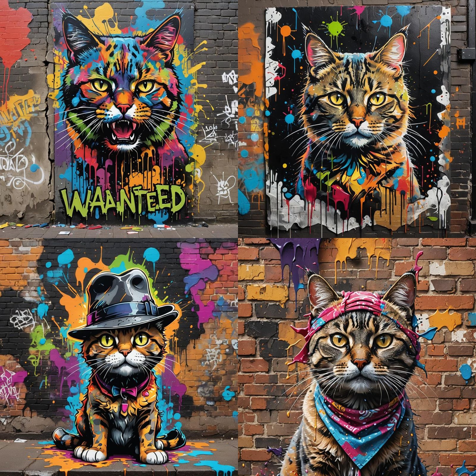 Colorful Cat Wanted Poster in Graffiti Art Style