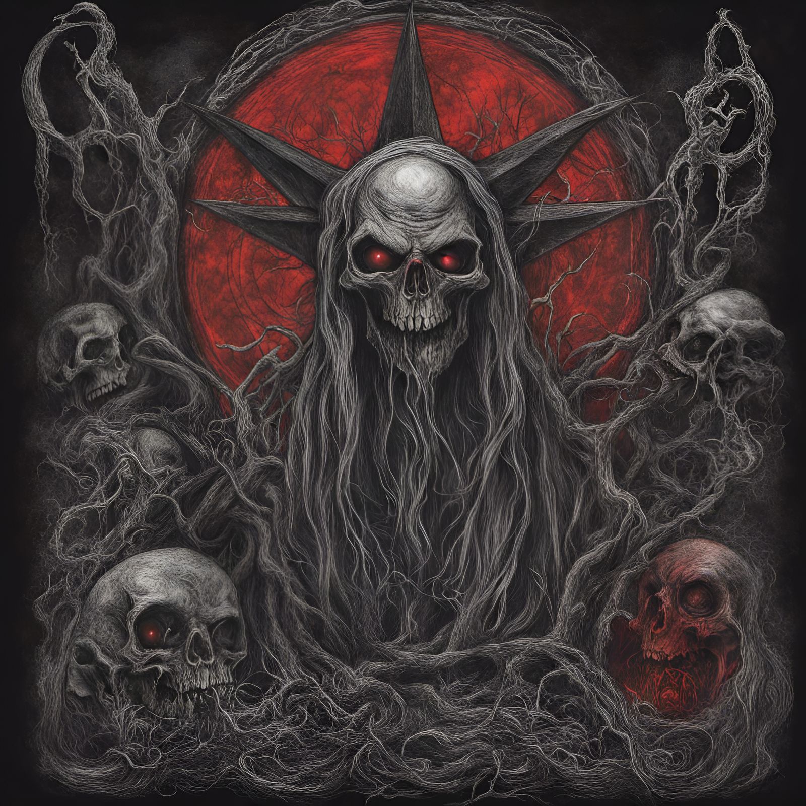 Charcoal Drawing: Undead vs Satan in Black Metal Style