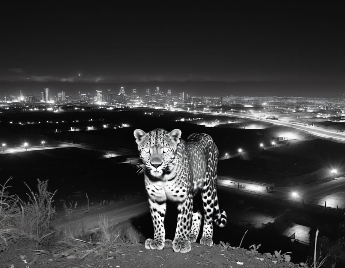 Urban Leopard Captured in Infrared Night Vision