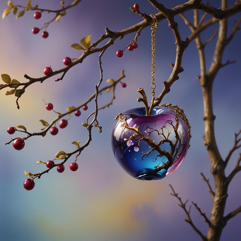 Glass Apple with Miniature World: Detailed Matte Painting