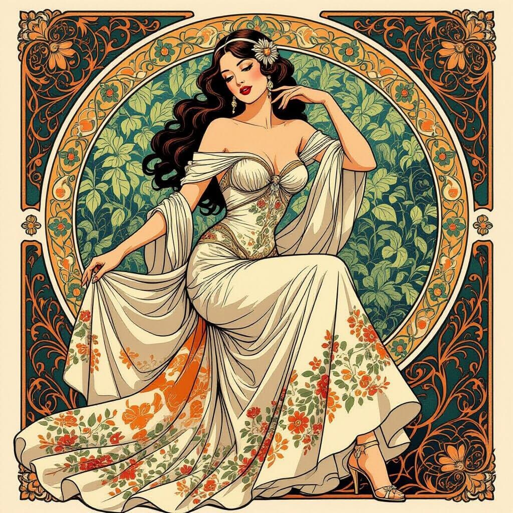 Elegant Pin-Up Girl in Ornate Gown