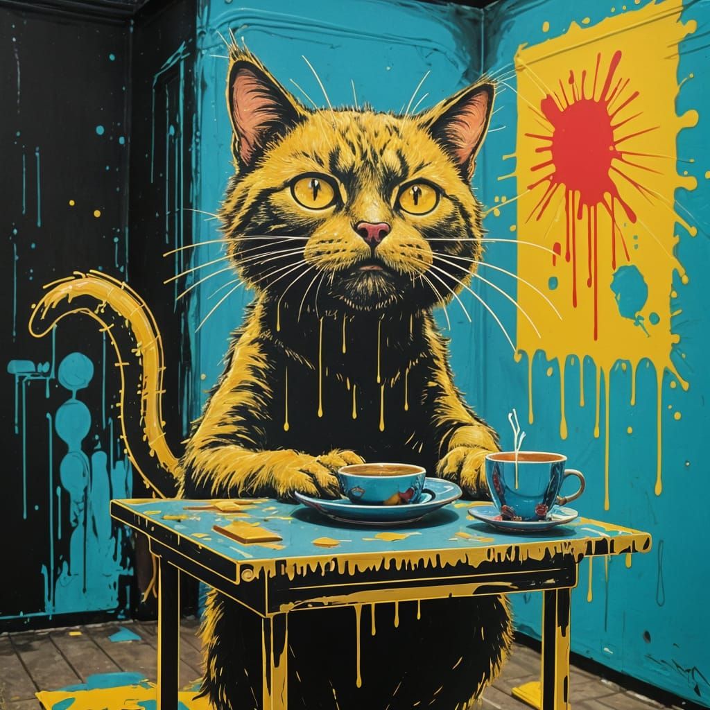 Whimsical Cartoony Cat in Vibrant Street Art Style