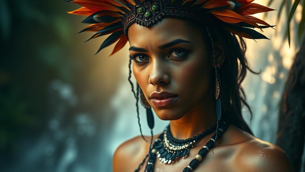 Amazon Woman Portrait in Misty Rainforest