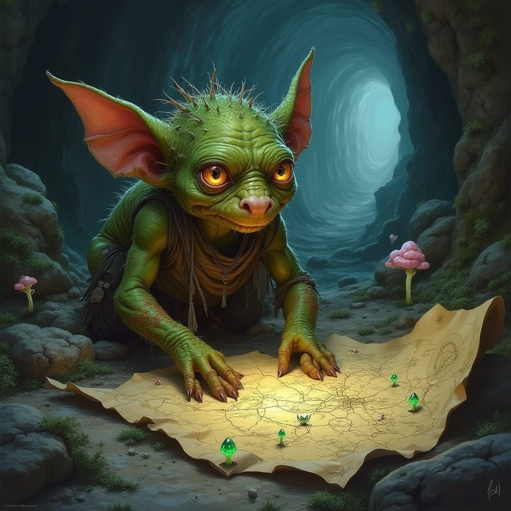Goblin Cartographer Illuminates Mysterious Underground Realm