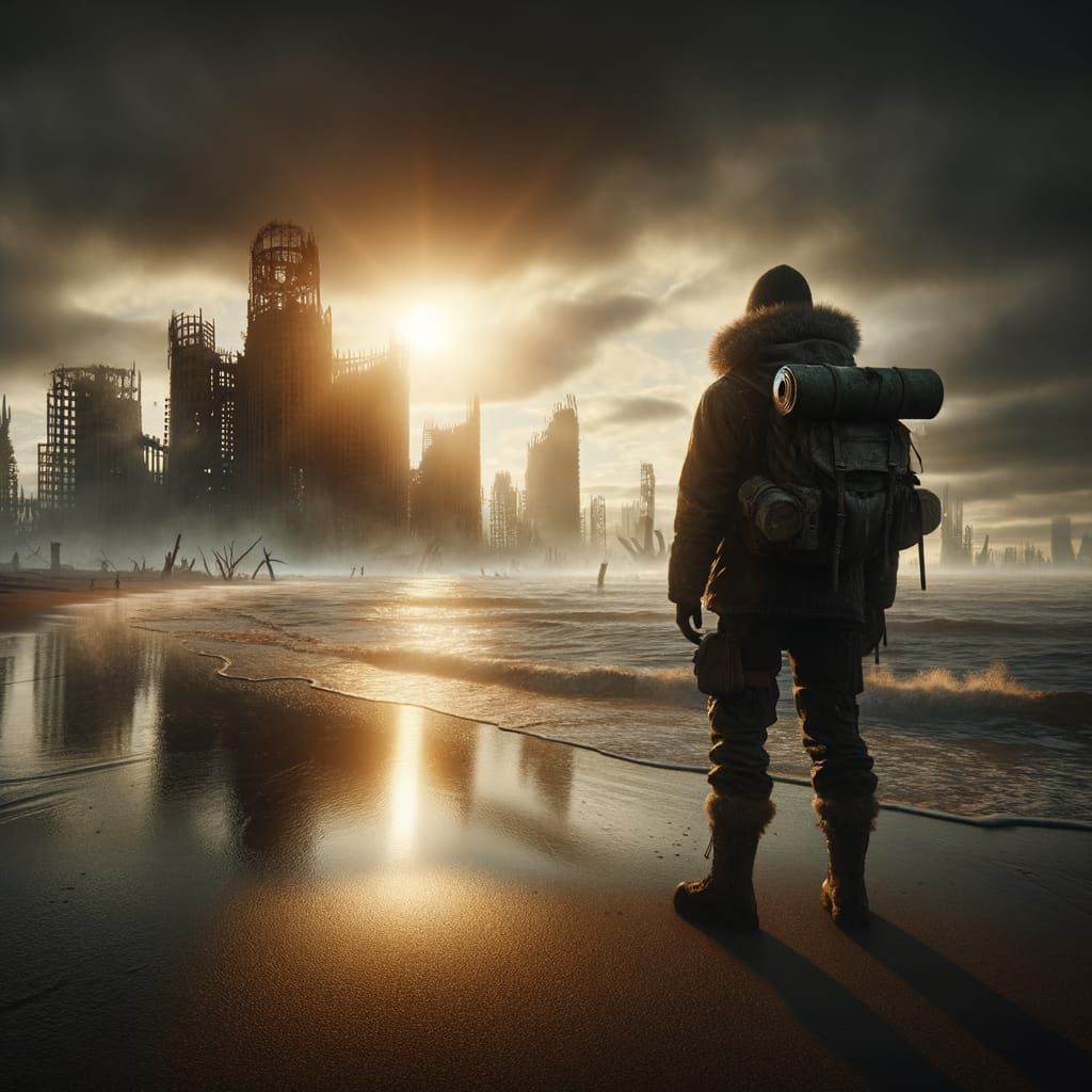 Post-Apocalyptic Wanderer at Sunset