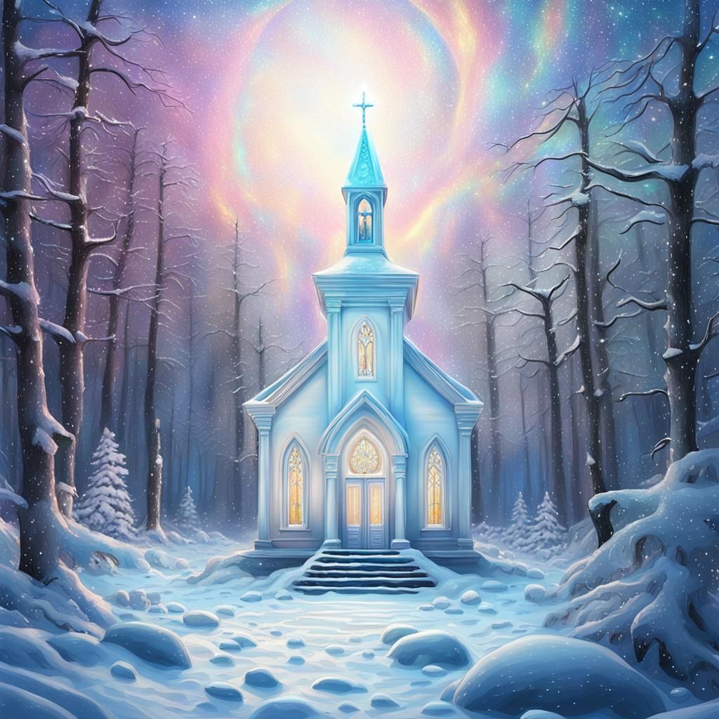 Snowy Forest Chapel in Astral Cosmic Style